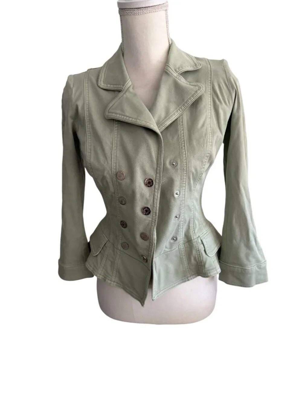 White House Black Market Sage Green Double-Breasted Peplum Blazer - Picture 6 of 9